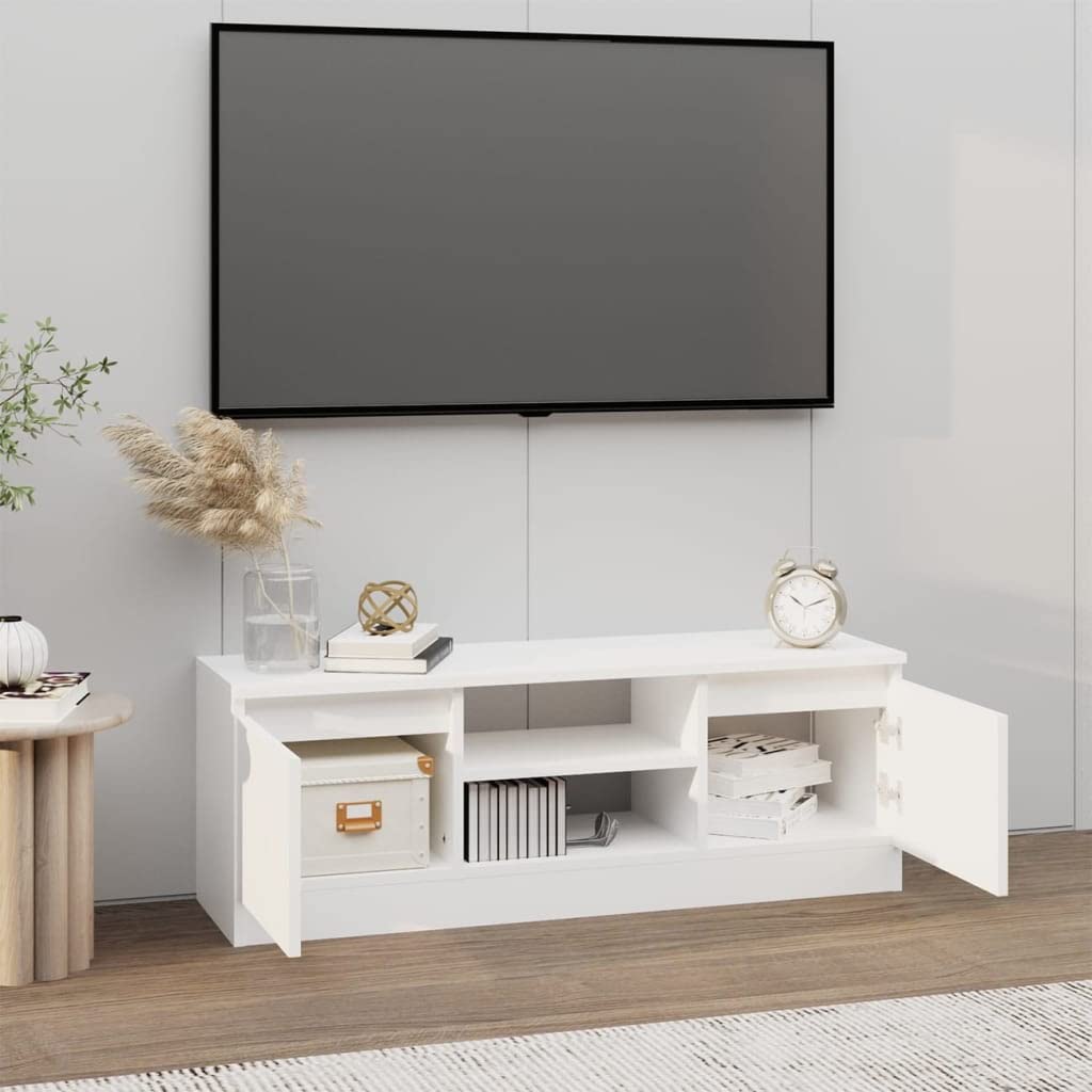 Mobile TV con porta bianca 102 x 30 x 36 cm, classico mobile TV con 2 scomparti e ripiani, robusto materiale in legno, molto spazio per elettronica e supporti multimediali, stabile