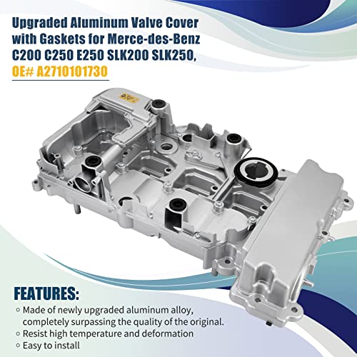 Image of Upgraded Aluminum Valve Cover with Gaskets Compatible with Merce-des-Benz C200 C250 E250 SLK200 SLK250, OE# A2710101730 2710101730