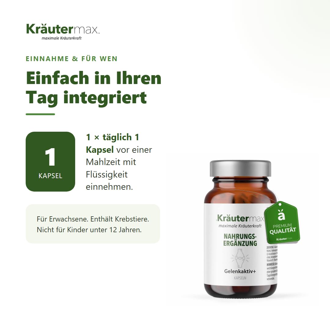 Kräutermax Gelenkkapseln Hochdosiert, mit Glucosamin, Chondroitin, Mangan, Selen, Hyaluronsäure, Vitamin C und B, Gelenk Komplex Kapseln, 50 Kapseln