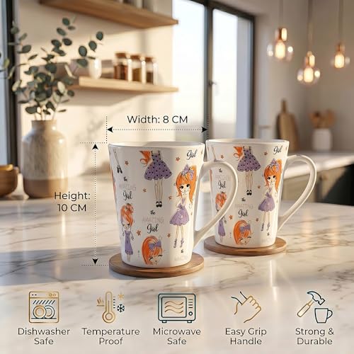 Image of U.P.C. U.P.C.Milk Mug Set of 2 | Ceramic & Bone China Coffee Milk Cups | Designer Printed Tea Coffee Mug Set | Large Capacity Milk Mugs | Microwave Safe Cup Set | Kitchen Drinkware Gift Set