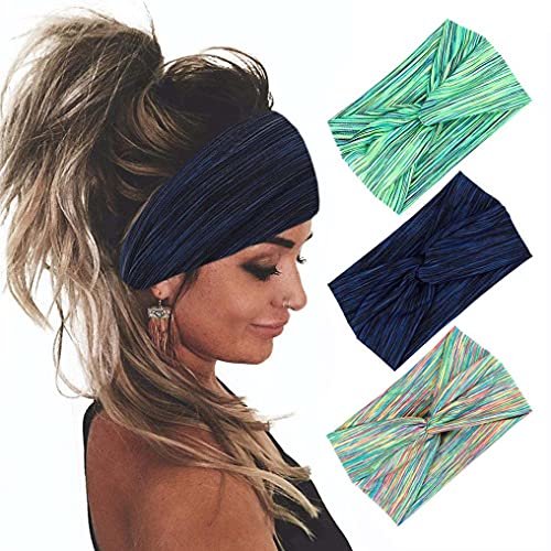 Dresbe Yoga Criss Cross Wide Headbands Stripe Running Hair Bands Elastic Sport Head Wraps Stretchy Hair Accessories for Women and Girls(Pack of 3)