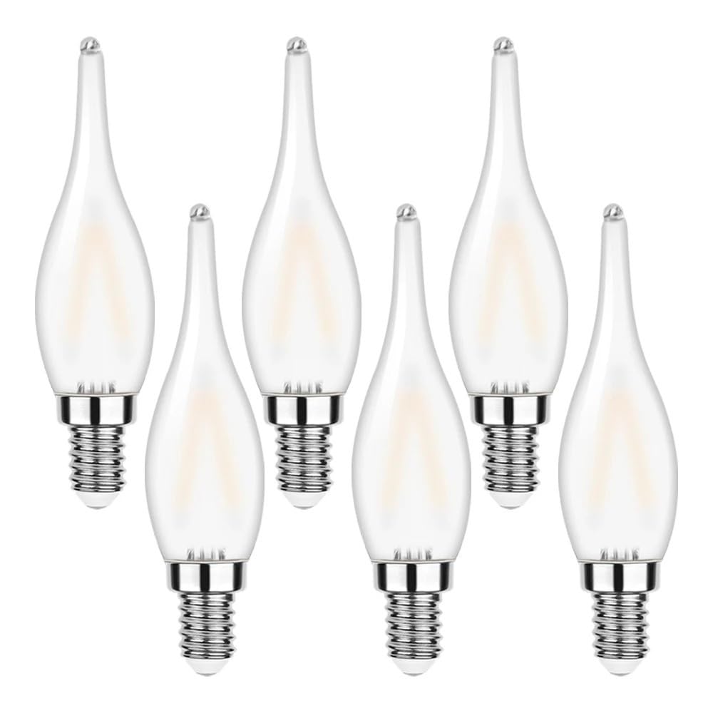 KYPSZQPSH Low Watt 1.5W Frosted White LED Chandelier Light Bulbs Dimmable Flame Tip Shaped E12 E14 Candelabra Candle Bulb for Ceiling Fan(Color:E14 220V,Size:6PCS_2700K_1.5W)