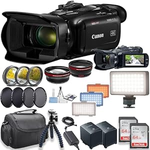 Canon Vixia HF G70 UHD 4K Camcorder w/LED Video Light + Filter Kits + 2pc 64GB Memory Cards & More (Renewed)