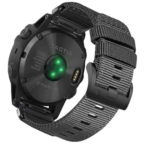 Image of HEMSUT Premium Nylon Watch Band for Garmin Quick Fit Watch - 20 /22 /26mm, Glossy Durable Non-Taper Strap with Tang Buckle Military Strap for Fenix Forerunner Approach MARQ Epix Tactix Quatix D2 Series