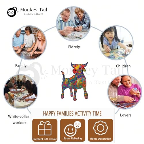 Image of MONKEYTAIL Whimsy Wooden Jigsaw Puzzle for Adults - Laser-Cut Pieces, 3D Puzzle Box as Birthday Gift for Boys & Girls - Brain Teaser, Home Decor & Family Game (DBUL, Size: Medium)