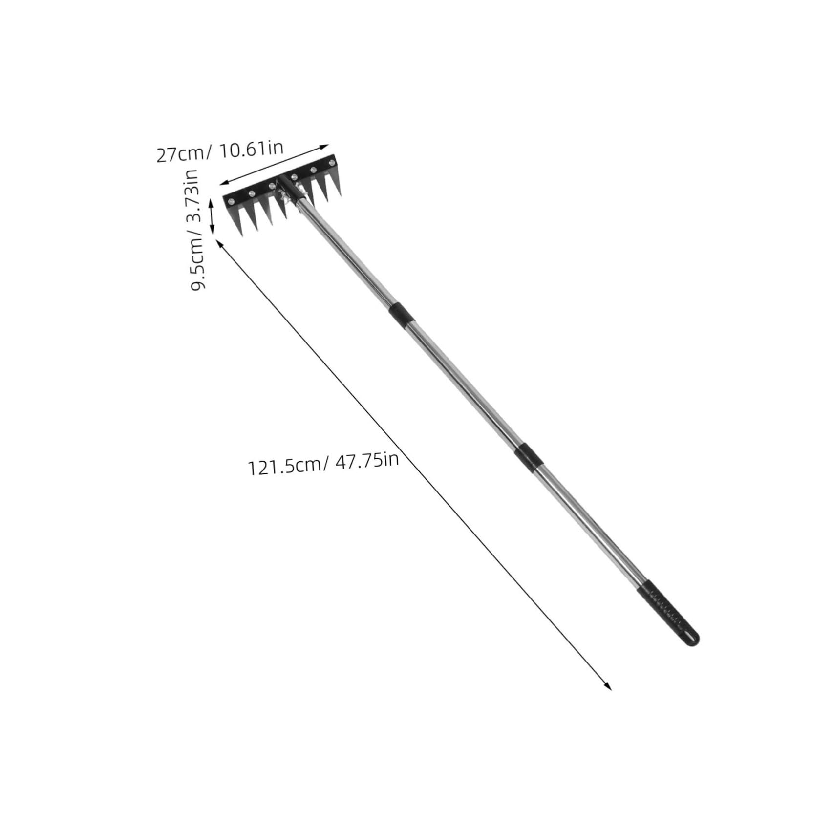 Rastrillo para Aflojar la Tierra, Rastrillo Nivelador de Tierra de Aluminio, Plástico E Hierro, 8 Dientes, Mango Ajustable y Desmontable, Negro, para Parterres y Pequeñas Áreas
