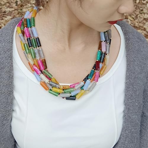 Firstmeet Chunky Beads Necklace Acrylic 5-Layer Jewelry Statement Necklace Handmade Strand2