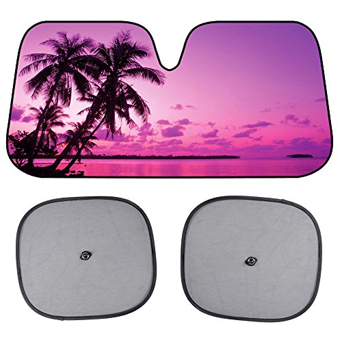Bdk Pink Purple Sunset Beach Front Windshield Sun Shade & Side Window Shades-Accordion Folding Auto Sunshade For Car Truck Suv - Blocks Uv Rays Sun Visor Protector - Keeps Your Vehicle Cool - 58 X 28 Inch, Pink Sunset, Standard, Model: As-705+Ss-001 #TOP27