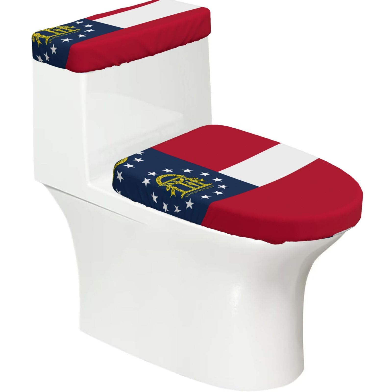 Georgia State Flag Print Bathroom Decor Toilet Lid Cover And Tank Covers, Restroom Accessories Fits Most Round