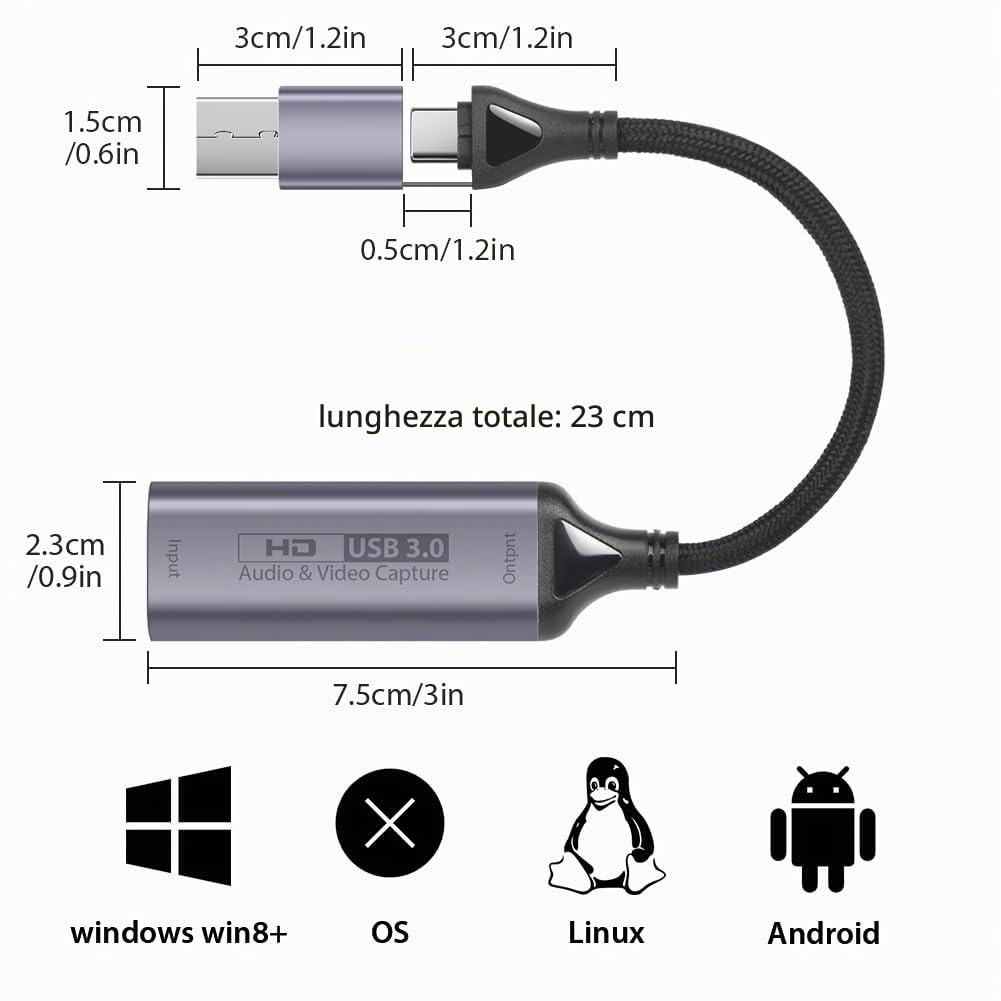AXFEE HDMI USB Game Capture Card, 4K 1080P Video Acquisizione a Type-C Adattatore per Giochi, Streaming, Insegnamento, Videoconferenza, Dal Viv