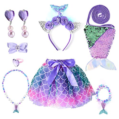 Preisvergleich Produktbild INSOUR Klein Mädchen Kostüme Tutu Rock Geschenk Set Meerjungfrau Umhängetasche Stirnband Halskette Armband Ring Ohrring für Geburtstagsfeier Karneval Cosplay