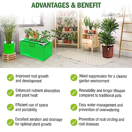 Image of Anandi Green's HDPE UV Protected 360 GSM Green Color Rectangular Plants Grow Bags Suitable for VegetableTerrace Gardening with PVC Pipe Support Pack of 2x1x1 FIT