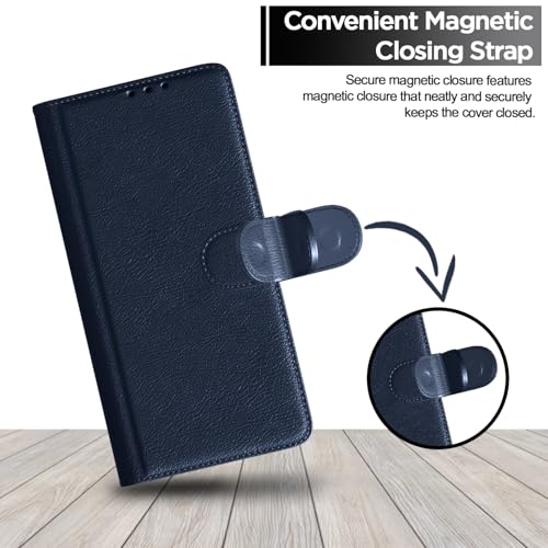 Image of Pikkme Flip Cover for Oppo Reno 16c 5G Leather Finish | Inside TPU with Card Pockets | Wallet Stand and Shock Proof | Complete Protection Flip Case (Blue)