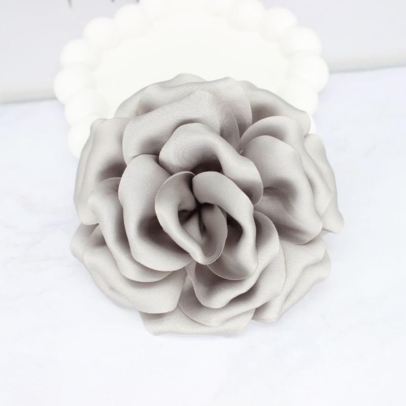 Image of Satin Fabric Rose Flower Brooches Pins for Women Elegant 3D Large Camellia Flowers Floral Lapel Pins for Valentines Day Wedding Bridal Prom Banquet Party Dress Suit Clothes Accessories