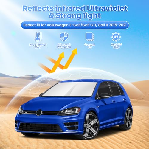Image of Canvcle Window Shades for 2015-2021 Volkswagen VW E-Golf /Golf GTI /R Accessories Windshield Sun Shade Side Rear Window Covers Sunshade Sun Visor Shield Privacy Protection for Camping Black 8PCS