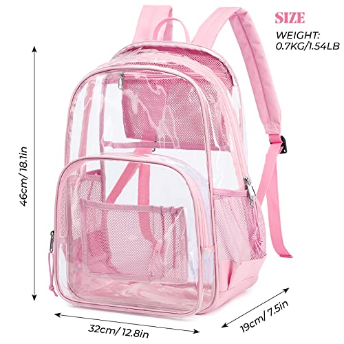MIRLEWAIY Clear Backpack See Through Book Bag Heavy Duty School Backpack with Laptop Compartment for Stadium Job Security, Pink3