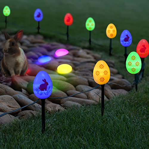 9,8 m lange Solar-Lichterkette mit Pfahl, 15 Stück beleuchtete LED-Ostereier für Garten/Hof, Osterdekoration im Freien, dekorative Lichter für Weg/Rasen Cover