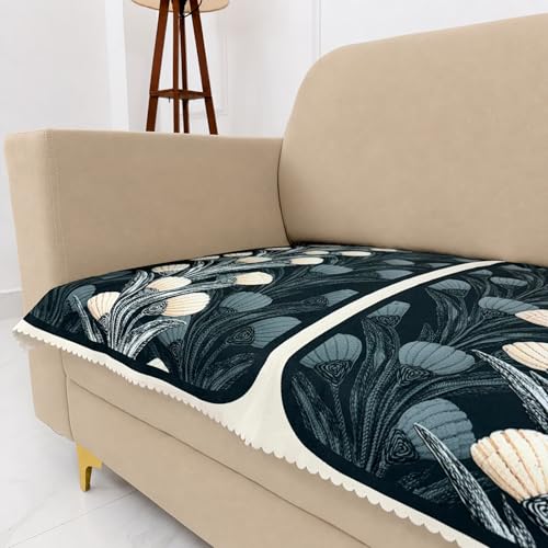 Image of Homerz Premium 'Luxe Series' Sofa Cover | Holland Velvet Fabric | Smooth Finish | Anti-Slip Fleece Backing Couch Protector (Terrace Vein, 2 Seater, Only Seat Cover)