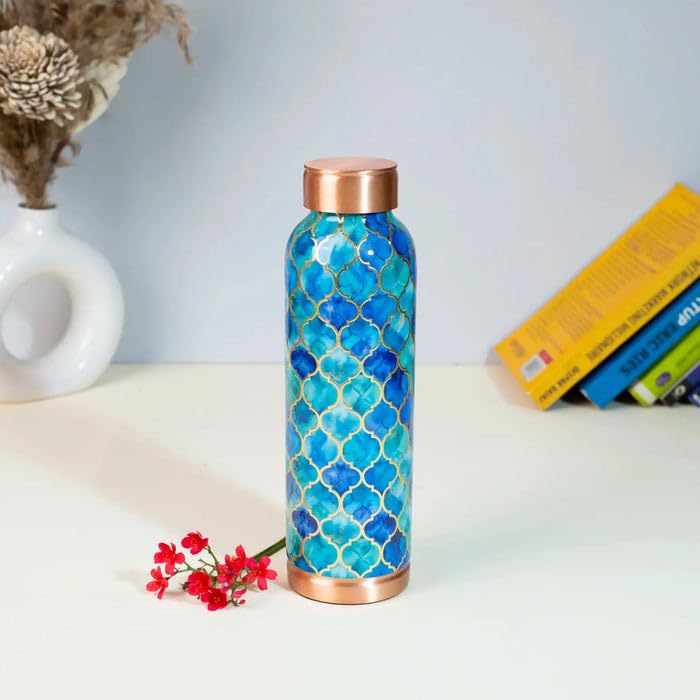 Image of DI: Decorative India 100% Pure Copper Water Bottle | Leak Proof, Durable & Rust Proof | Non-Toxic & BPA Free Bottles | Eco Friendly Water Bottle (900 ml) Royal Blue