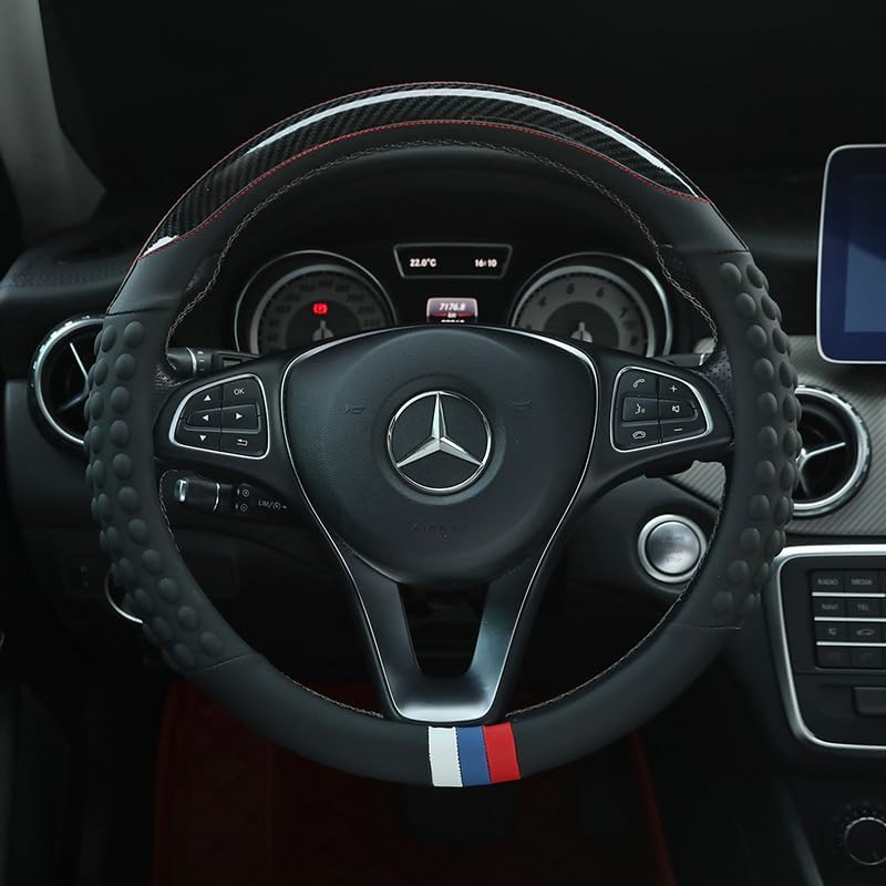 Cargo Steering Wheel Cover Universal 18 inch with Grip Contours, Carbon Fiber Anti-Slip Breathable Durable Leather for Men and Women Fit Automotive Interior Accessorie