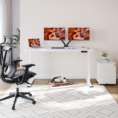 Image of Dual Motor Standing Desk, Large Stand Up Desks, 63x28 Inches Electric Sit Stand Desks, 4 Memory Preset Adjustable Height Desk Home Office Desks(White)