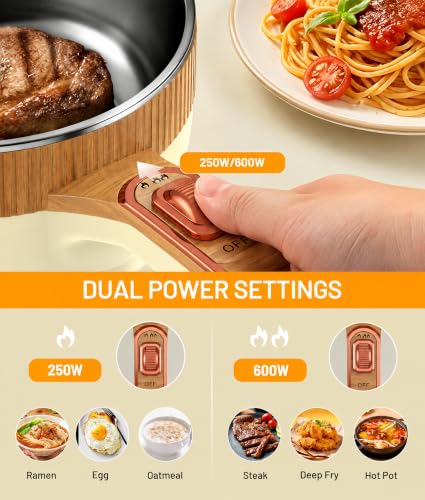 Image of Electric Hot Pot 1.5L Mini Portable Electric Pot Dual Power | Electric Cooking Pot with Saute Frying Functions for Ramen Pasta Steak Eggs Soup for Dorms Small Kitchen Camping RV Travel