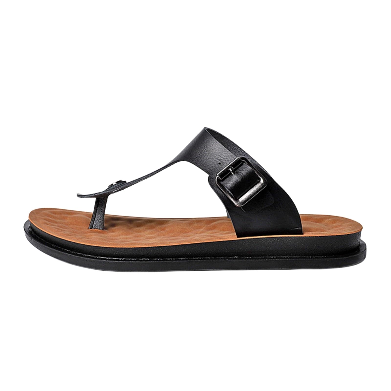 Zapatillas de casa Cuero Verano Los Hombres, Sandalias PU, Deslizamiento Casual En Zapatos Playa para Viajes Y Ocio Al Aire Libre-black-47