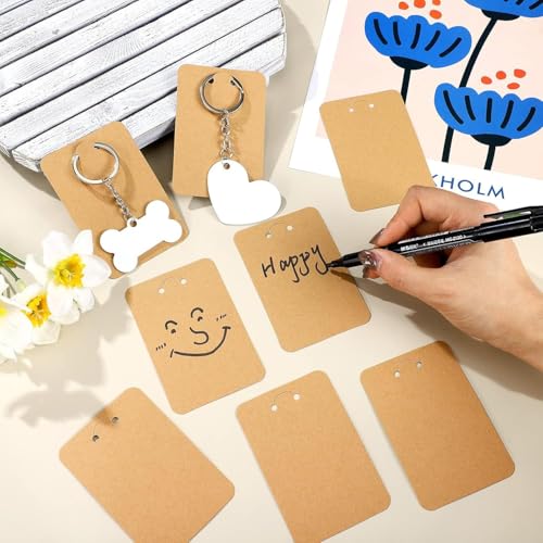 Image of Festiko Keychain Display Cards (Brown Kraft A, Pack of 100 Pcs, 4.7 inch*3.1 inch), Keyring Display Cards, Jewellery Display Cards