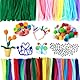 LHOEST 600 Stück Pfeifenreiniger Set, Macaron Farbe Pfeifenputzer Zum Basteln, Pfeifenreiniger Grün Chenilledraht 30cm, 100 Wackelaugen Selbstklebend ＆ 100 Pompons, für DIY Projekte