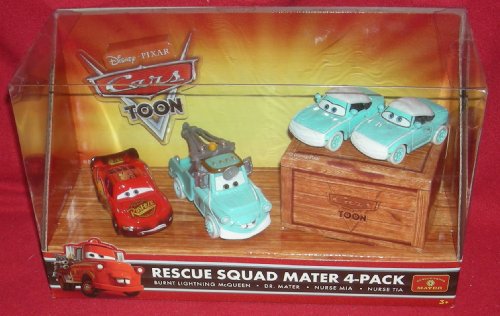 Mattel Disney Pixar Cars Toon Exclusive Series 1 55 Scale Die Cast Car Figure Set Rescue Squad Mater 4 Pack With Burnt Lightning Mcqueen Dr Mater Nurse Mia And Nurse Tia Buy