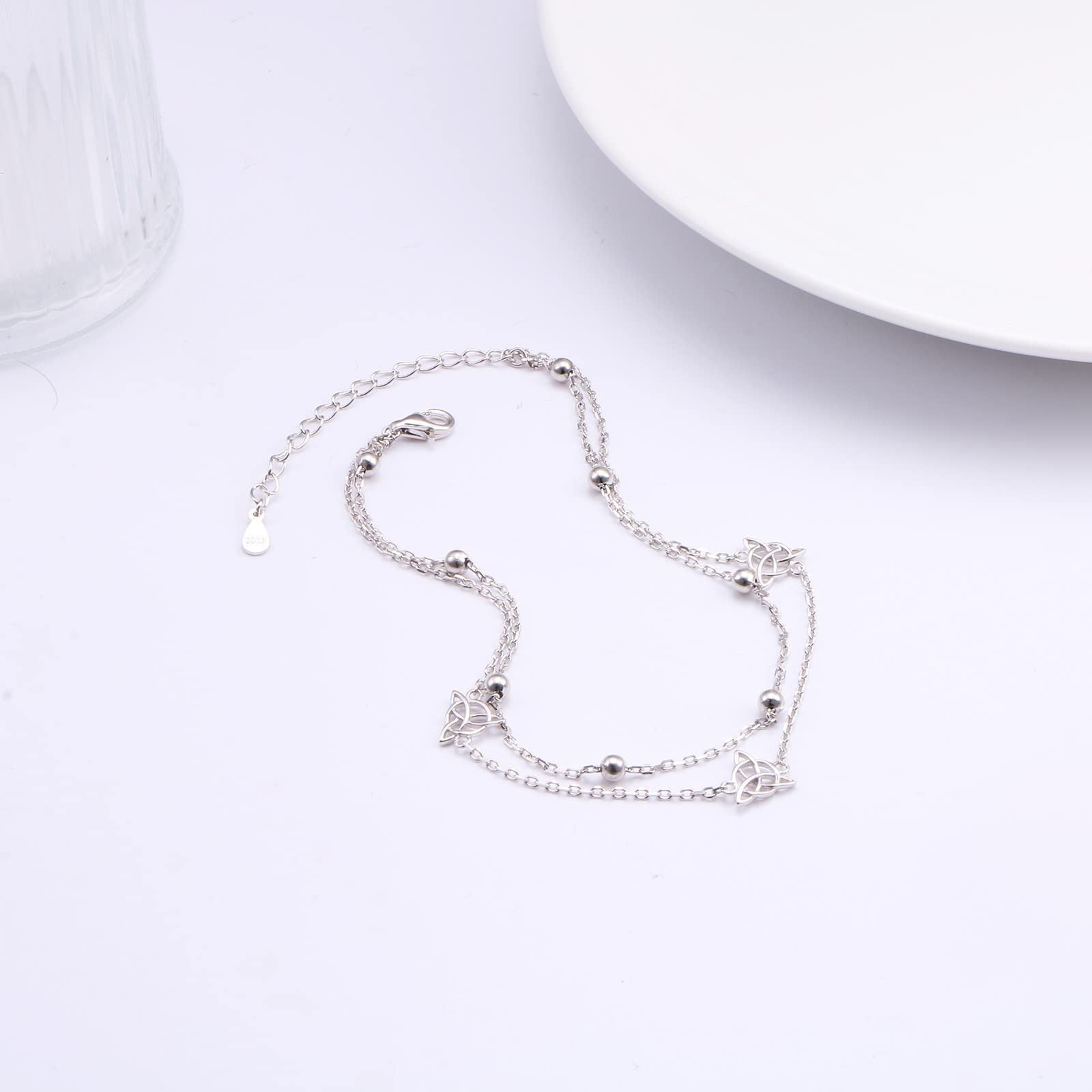 HOOHWE Anklets For Women Sterling Silver Ankle Bracelets For Women Double Layered Anklets Beach Jewelry Adjustable Anklet Gift for Teens Girls