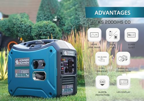 KS German Portable Dual Fuel Inverter Generator, 2000 Peak Watt, 120V, 60Hz Pure Sine Wave, Super Quiet, Lightweight, CO Sensor, Ideal for Outdoor, Camping, RV Ready, Parallel connection - Image 6