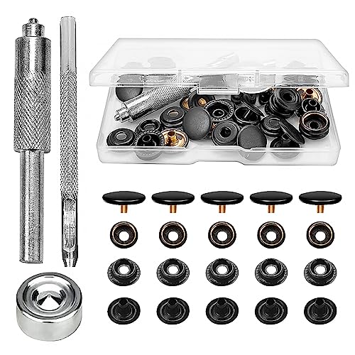 43 Piezas Corchetes de Presión Metálicos,15mm Botones de Presion Metalicos,Kit de Herramientas de Botón Snap Metal,Botones de Presión para Cuero con Herramientas de Fijación para Ropa Chaquetas Jeans