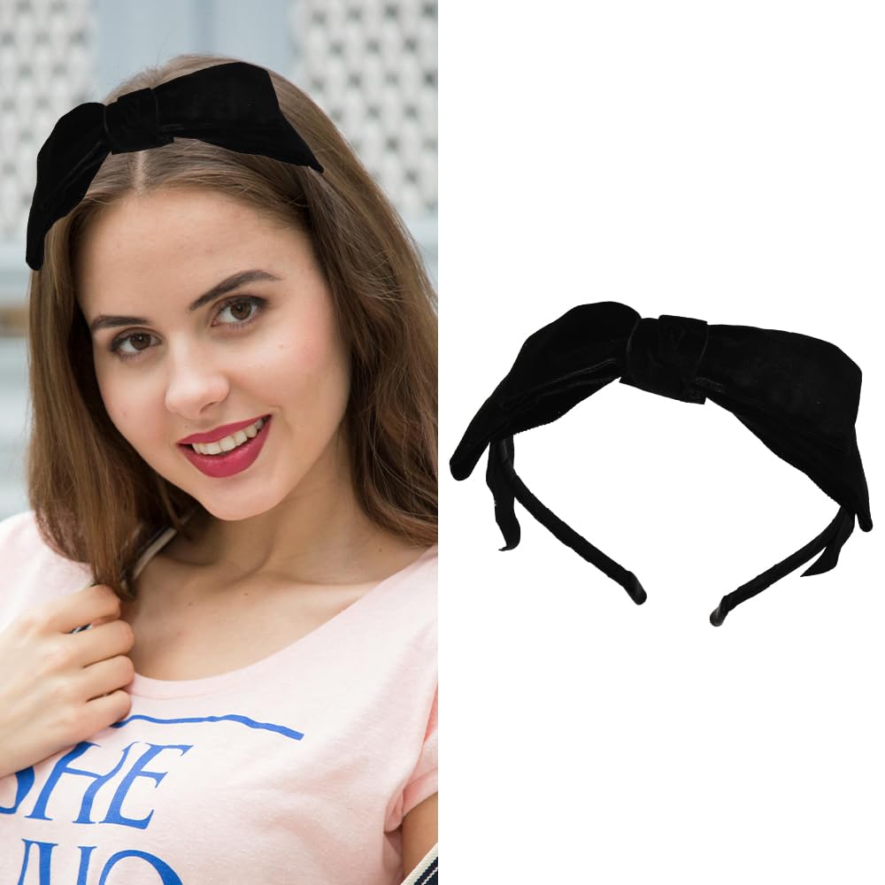 Kilener Black Velvet Headband Bow Headbands for Women Girls Bowknot Headband Hairbands for Women's Hair Non Slip Headband with Bow Hair Accessories