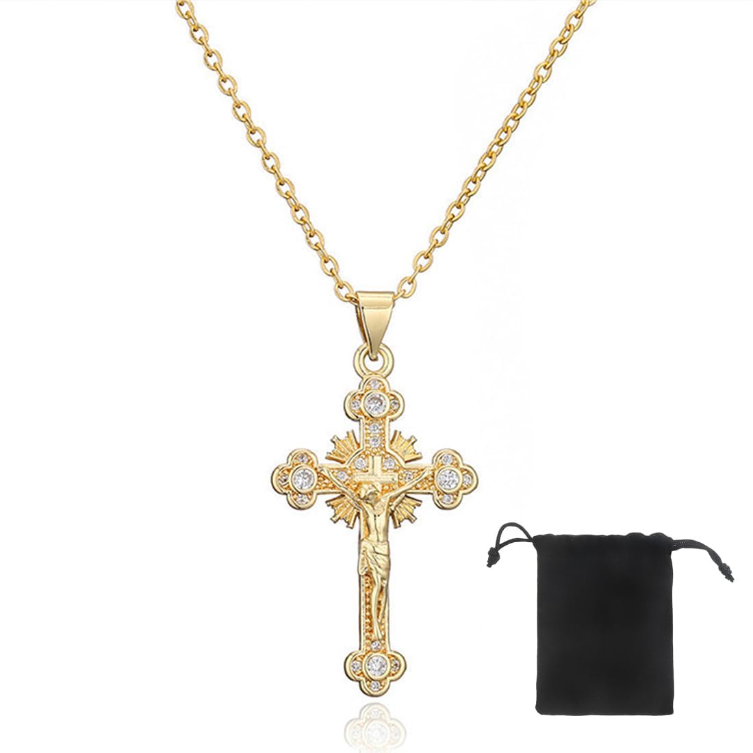 Collana con croce placcata in oro - Delicato ciondolo in zirconia