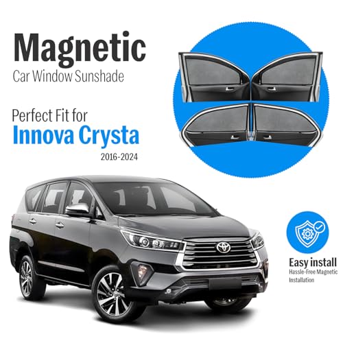 Image of Autofact Magnetic Car Sunshades Compatible with Toyota Innova Crysta (2016 to 2024) (Set of 6) - Easy Installation, UV Protection, Keeps Car Cool (Front 2 with Zippers, Rear 2 Without Zippers)