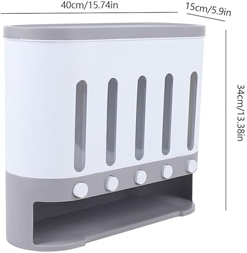 Miniatura 2 de Dispensador de alimentos secos,Dispensador de cereales de 5 rejillas montado en la pared 25 libras de salida de cereales controlables,Contenedor de