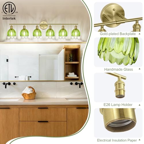 Image of Vintage Bathroom Light fixtures, Gold Vanity Lights, ETL Certified