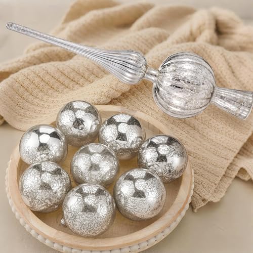 Gejoy 8 Pcs Silver Mercury Glass Finial Christmas Ball Ornaments
