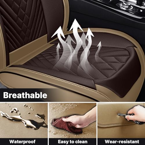 Image of Front Seat Covers for Ford Transit 150 /250 /350 Van 2015-2026, Brown-Beige