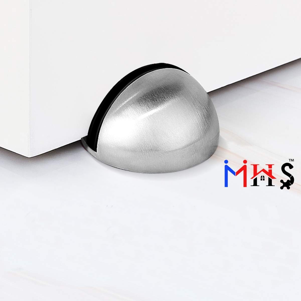 MHS Half Moon Stainless Steel Safety Door Stopper, Floor Mount Half Dome Door Stopper with Rubber Bumper, Heavy-Duty Door Stop Bumper & Wall Protector, Includes Screws & Wall Plugs (1, Silver) — Amazon image 4