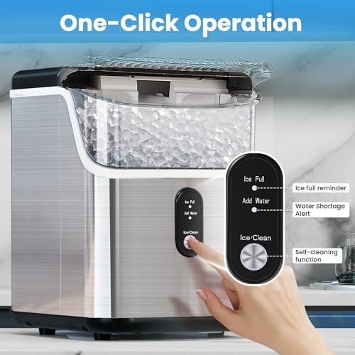 Countertop Nugget Ice Maker Pro - 34lbs/24H, Self-Cleaning Pellet Ice Machine with Soft Chewable Ice, One-Touch Operation for Home, Kitchen, Office (Silver)