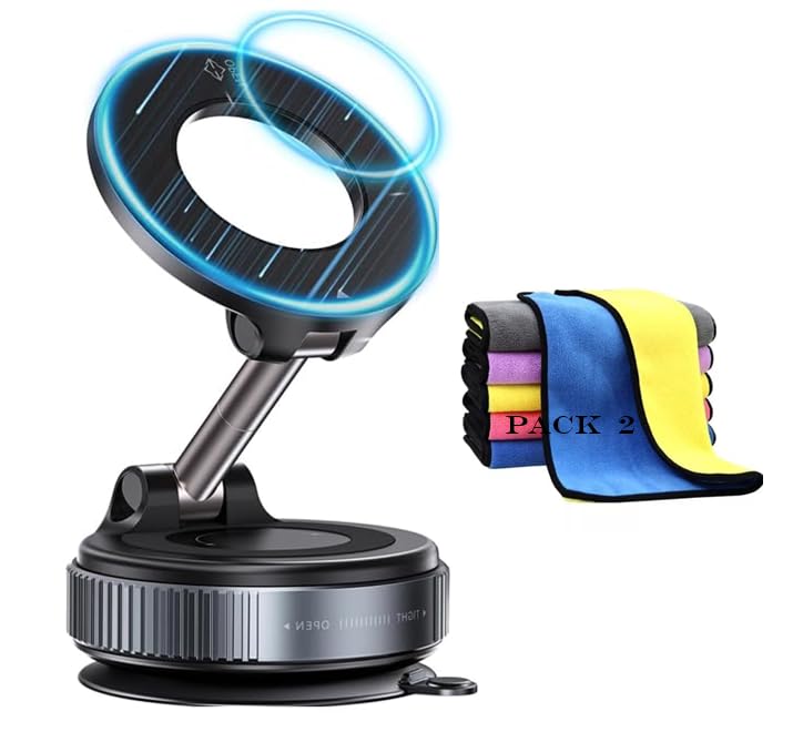 Finalize 360° Vaccum Magnetic Phones Holder, Magnetic Car Phone Mount,Hands-Free Suction Cup Holder for Car/Gym/Mirror/Shower,Mount Compatible (2 pic Towel & Phones Holder)