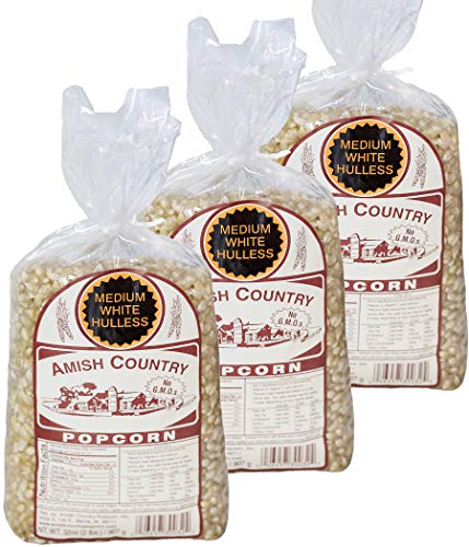 Amish Country Popcorn | 3 - 2 lb Bags | Medium White Popcorn Kernels | Old Fashioned with Recipe Guide (3 - 2 lb Bags)