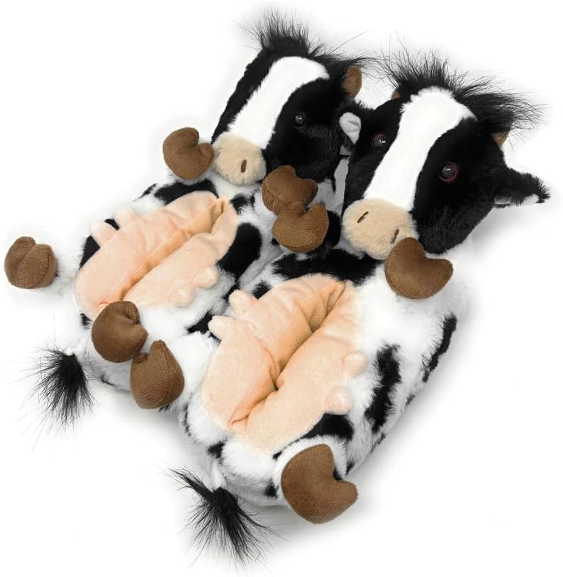 OoohGeez! Kids Plush Cute Animal Fuzzy Slippers, Funny Cozy Non-Slip House Shoes for Boys & Girls, Howdy Cow, Size 1-4 | Image 2