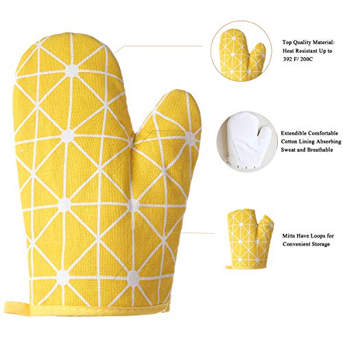 WinChange Oven Mitts and Potholders BBQ Gloves-Oven Mitts and Pot Holders with Recycled Cotton Infill Silicone Non-Slip Cooking Gloves for Cooking Baking Grilling (4-Piece Set,Yellow)