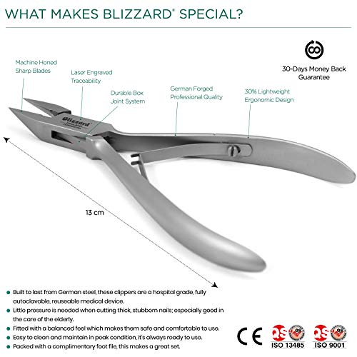 Ingrown Nail Clippers For Men With Ingrown Toenails – Blizzard Podiatrist Toenail Clipper Set German Forged – 5 Inch Professional Nail Cutter – Arrow Head Podiatry Nipper Nail Kit - Hospital Grade #TOP2