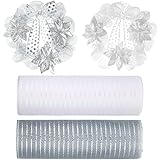 2 Pieces Christmas Poly Mesh Ribbon Metallic Foil Mesh Ribbon Christmas Polyester Mesh Ribbon for...