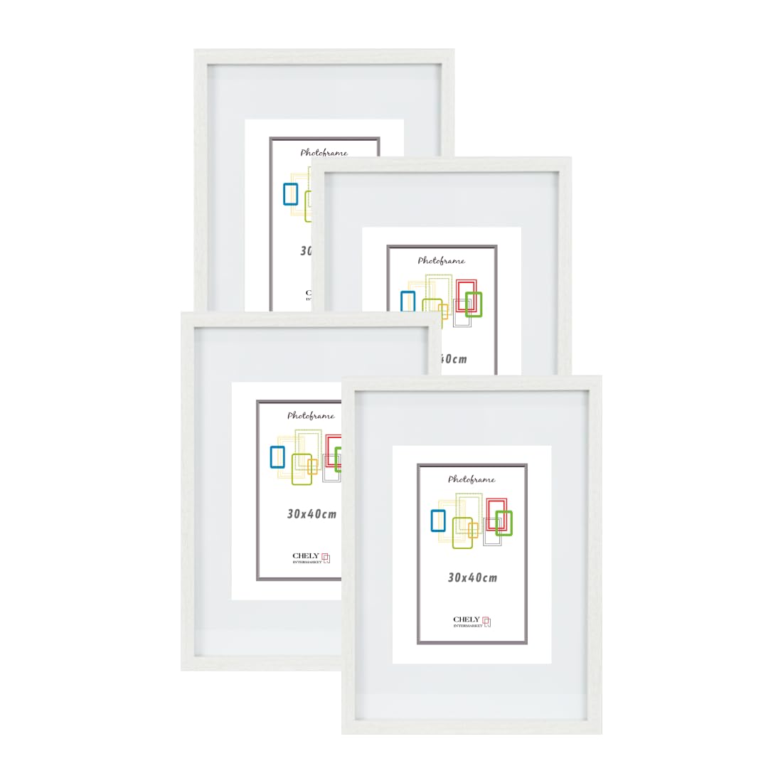CHELY INTERMARKET Marco de foto 30x40 cm (Int 21x30 cm) Blanco MOD-351 (4 Unds) cuadro ideal para fotos