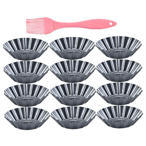 STOBAZA 1 Set Non Stick Carbon Steel Tart Mould Cupcake Tart Pans with Fluted Edges for Baking and More Includes Pink Silicone Brush